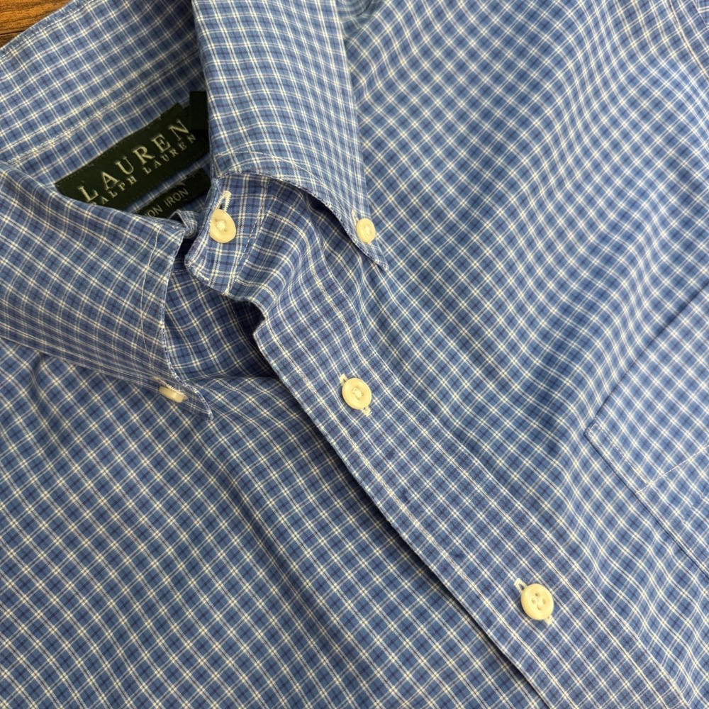 Lauren Ralph Lauren Mens Non Iron Blue Plaid Button Down Shirt 15.5 34/35